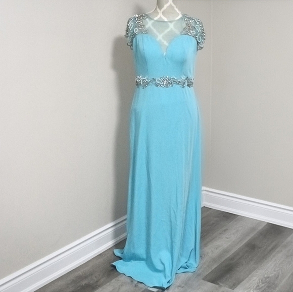 Dave and Johnny Light Blue Bejeweled Dress - Picture 1 of 6